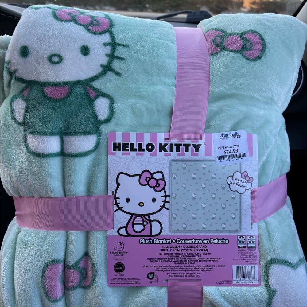 Hello Kitty Plush Blanket - Green and Pink